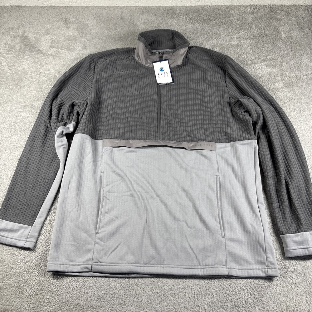 Reel Life Men's Grid Fleece 1/2 Zip Anorak Jacket Castlerock Gray Size L NWT